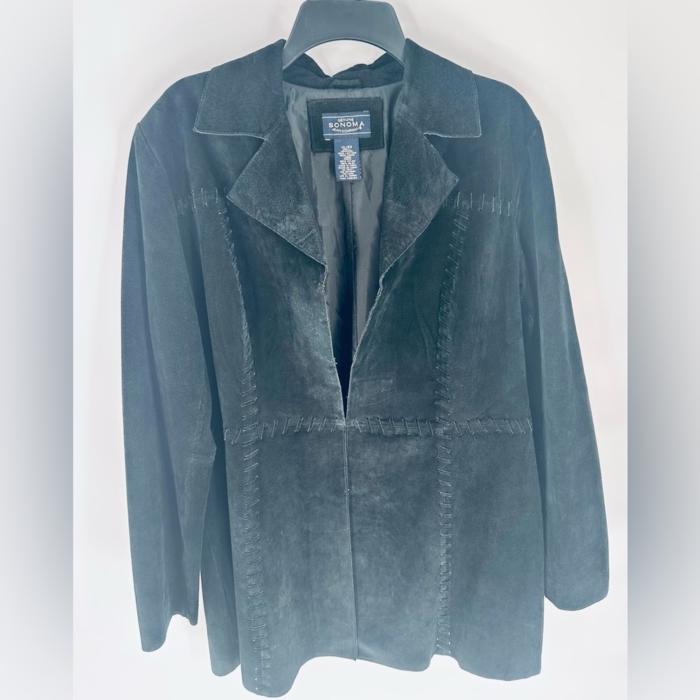Vintage Sonoma Leather Suede Stitching Western Black Jacket Cowgirl Y2K XL